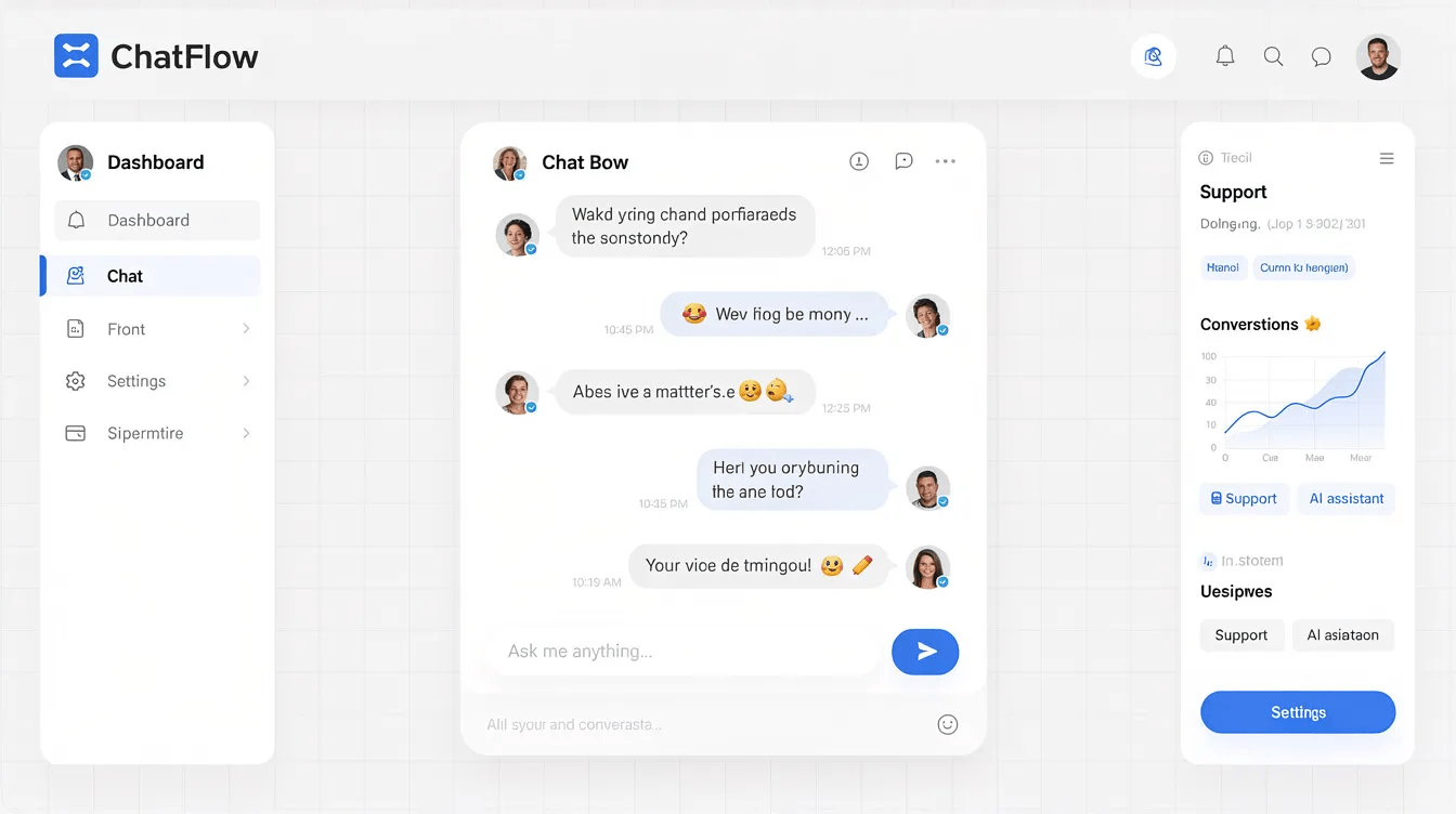 UploadThe image depicts a web app user interface prominently featuring an AI chatbot, designed for enhanced user engagement and customer satisfaction. The layout includes input fields for user inquiries, response areas for the AI agent, and visual elements suggesting integration with AI solutions and natural language processing technology.ed image