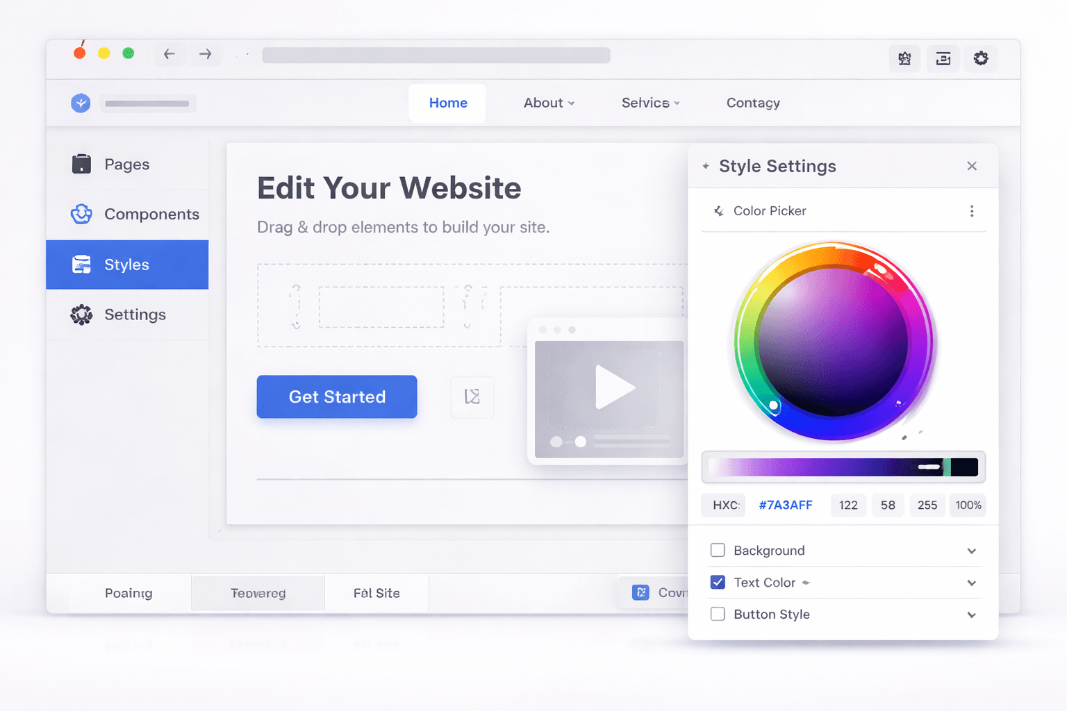 Image showing a WYSIWYG visual editor with custom color wheel and editing panel. 
