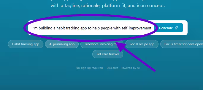 Image showing how user input basic language prompts into Omniflow's AI app name generator