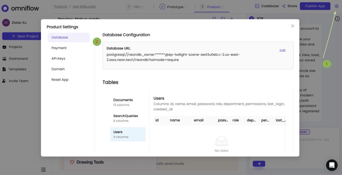 Database connection setup
