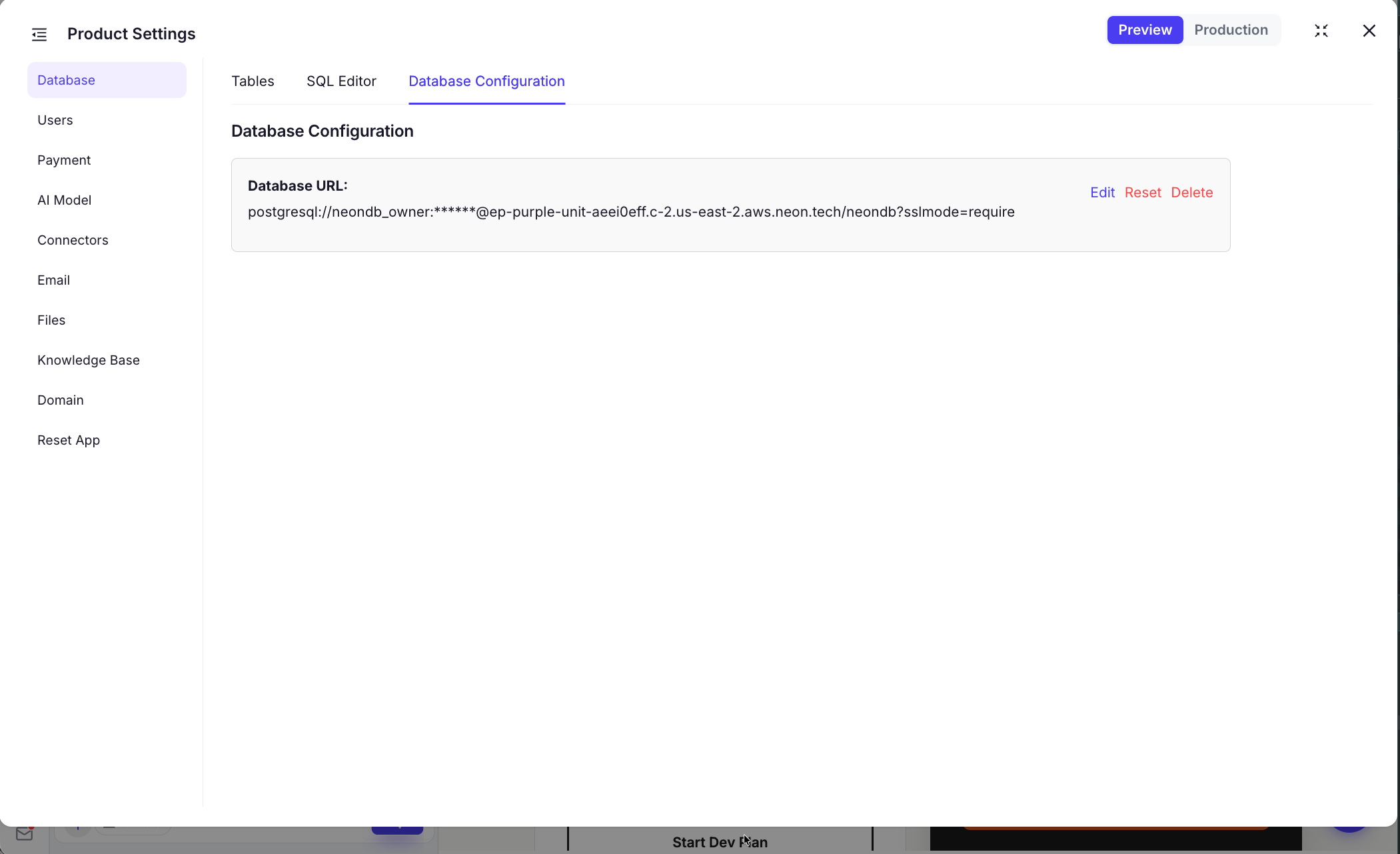 Database connection setup