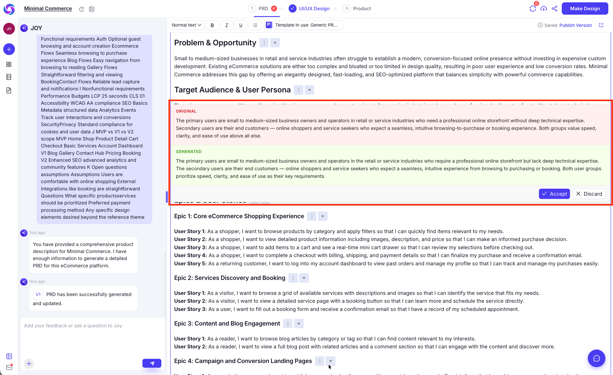 Diff-based review system in the PRD