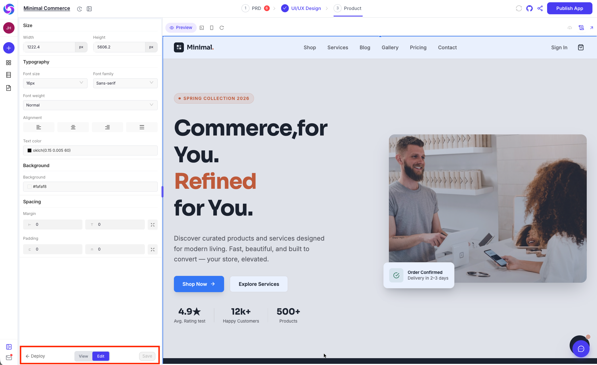 Save and deploy updates in UI Editor